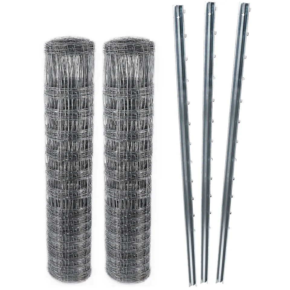 aquagart-z-profil-wildzaun-komplettset-100-m-knotengeflecht-150-12-30-30-zaunpf- image 1