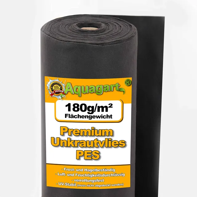 aquagart-unkrautvlies-180g-600m-schwarz-2m-breit-unkrautschutzfolie-gartenvlies image 1