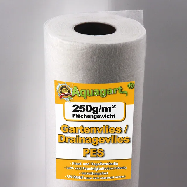 aquagart-unkrautvlies-wei-320-m-250-g-m-pes-1-6-m-breit-drainagevlies-1-9-mm image 1