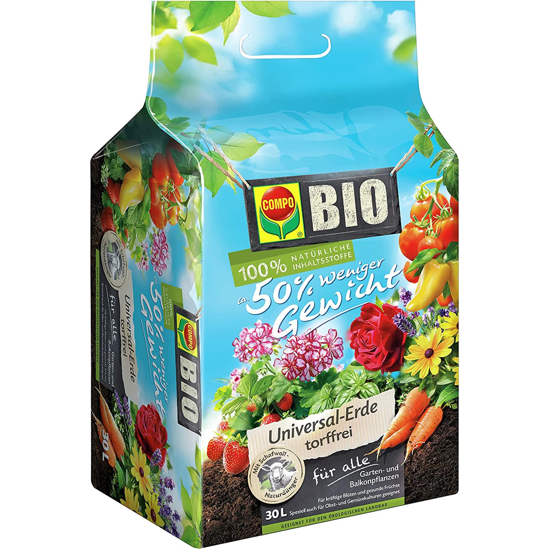 compo-bio-universal-erde-torffrei-30-l-mit-schafwoll-d-nger-50-leichter image 1