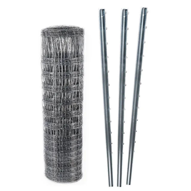 aquagart-wildzaun-komplettset-50-m-knotengeflecht-125-13-30-mit-15-z-profil-zaun image 1